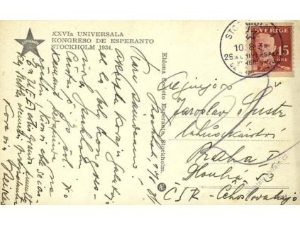 1934, DR Stockholm, Kongreso-Esperanto, pohlednice