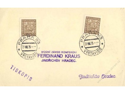 1935, Praha 83 Výstaviště, karta, tiskopis