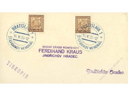 1935, Bratislava, Štefánikov memoriál, karta