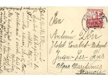 1936, DR Praha, pohlednice zaslaná do Francie