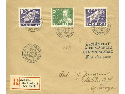 1936, DR Stockholm, R-dopis, FDC