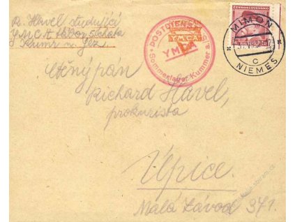 1937, DR Niemes + Postdienst YMCA, dopis