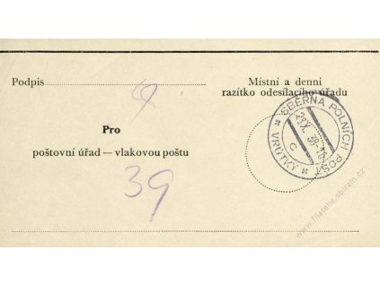 1938, DR Sběrna PP Vrůtky, formulář - vlakovka
