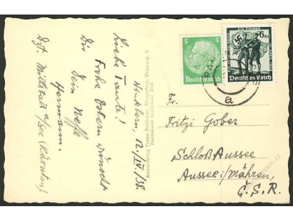 1938, DR Panobrsdorf, pohlednice, smíšená frankatura