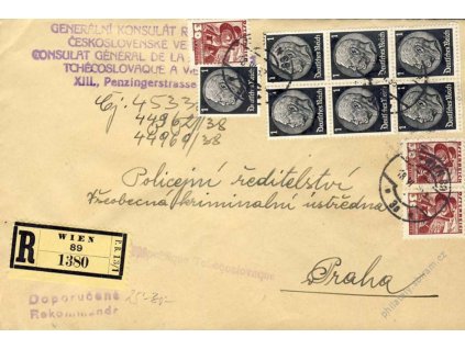 1938, DR Wien, dopis z čs. konzulátu do Prahy