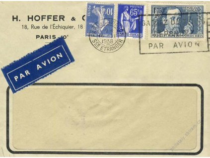 1938, DR Paris, let. dopis, firemní korespondence