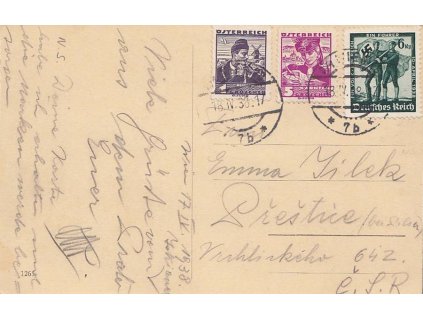 1938, DR Wien 18.4., pohlednice zasl. do ČSR