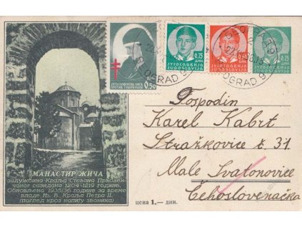 1938, DR Beograd, obrazová dopisnice zasl. do Čech