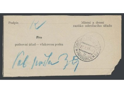 1938, Sběrna polních pošt Pardubice b, stopy pošt. provozu