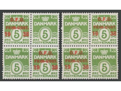 1938, 5Q zelená, 2 ks 4bloků, varianty přetisků, MiNr.243, **