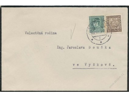 1939, DR Vyškov 22.3., dopis zasl. ve Vyškově, stopy provozu