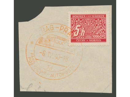 1940, Praha, Autopošta 6.4.40 1d, výstřižek, utržený růžek