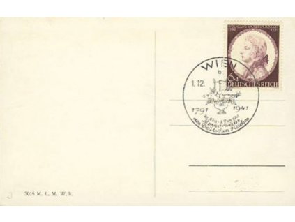 1941, DR Wien, pamětní razítko Mozart, pohlednice, neprošlá