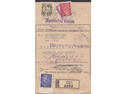 1941, DR Praha, R-úřední dopis, pestrá frankatura, skládaný