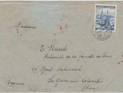 1941, DR Praha, dopis zasl. do Francie, cenzury, horší jakost