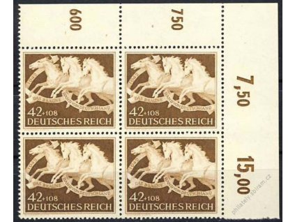 1942, 42Pf Hnědá stuha, Nr.815, ** , rohový 4blok