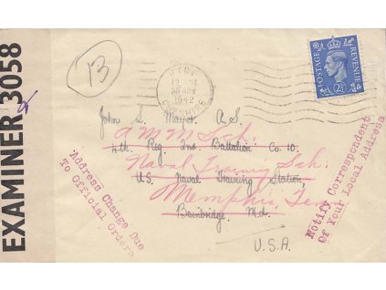1942, DR Hyde, dopis PP zaslaný do USA, dosíláno, cenzura
