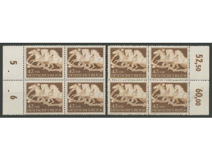1942, 42Pf Hnědá stuha, 4bloky, bílý a žlutý lep, **/*