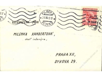 1943, DR Plzeň, dopis zaslaný do Prahy, hledané