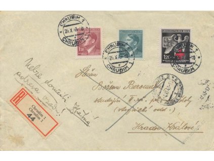 1943, DR Chrudim, R-dopis zasl. do Hradce Králové, vráceno