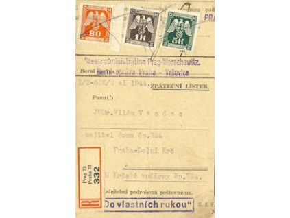 1944, DR Praha, služební R-dopis, škrty