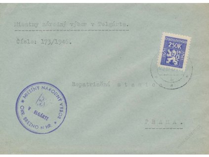 1945, (Služební I.,), DR Telgrát, dopis vyfr. zn. 2.50K