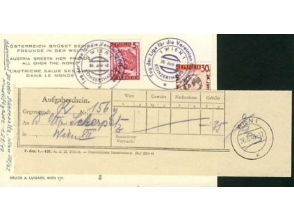 1946, DR Wien, Konzerthaus, R-pohlednice, podací lístek