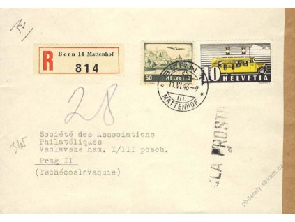 1946, DR Bern, R-dopis, otevřeno poštou