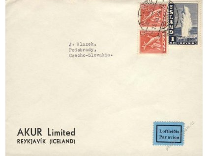 1946, DR Reykjavík, let. dopis, zasláno do ČSR