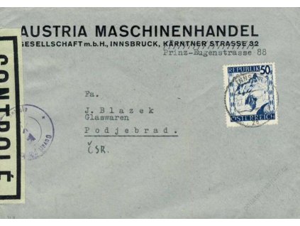 1946, DR Innsbruck, firemní dopis zasl. do ČSR