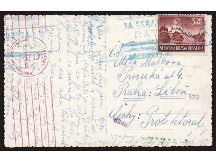 1943, DR Zagreb, pohlednice zasl. do Protektorátu, cenzury
