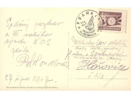 1947, Praha, XI. Slet všesokolský, pohlednice