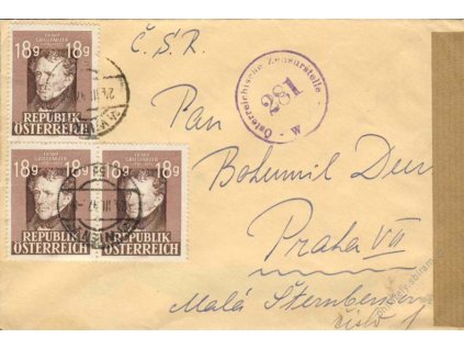1947, DR Wien, dopis zasl. do Prahy, cenzury