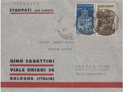 1947, DR Bologna, tiskopis zasl. do ČSR