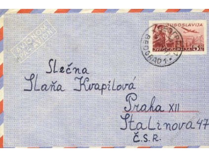 1949, DR Beograd, aerogram zasl. do Prahy
