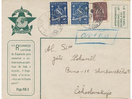 1949, Cova da Piedade, letecký dopis zaslaný do Brna