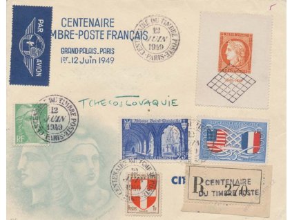 1949, DR Paris, R-let. dopis s aršíkem, vyškrábaná adresa