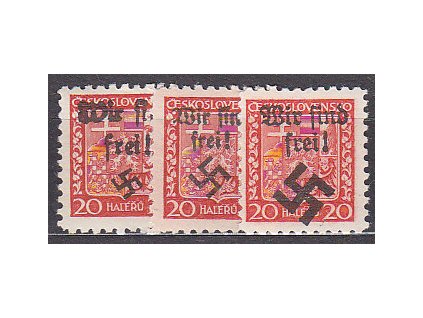 20h Znak, 3 ks, přetisk WIR SIND FREI, různě velká svastika, **