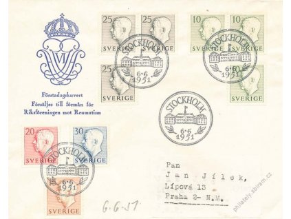 1951, DR Stockholm, dopis se soutisky, razítko FDC