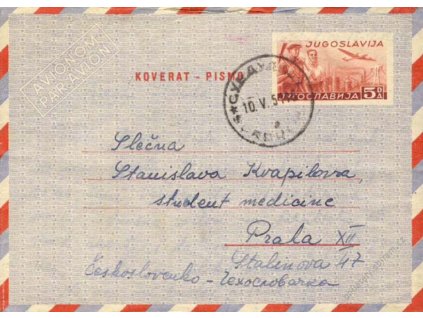 1951, DR Beograd, aerogram zasl. do Prahy