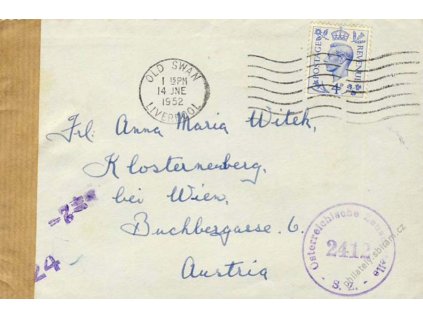 1952, DR Liverpool, dopis zasl. do Rakouska