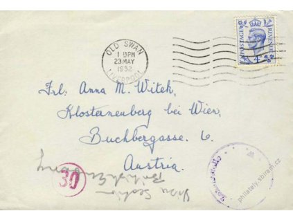 1952, DR Liverpool, dopis zasl. do Rakouska