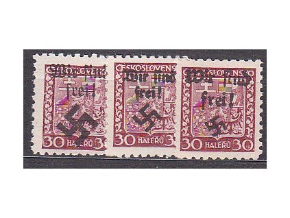 30h Znak, 3 kusy s přetikem WIR SIND FREI, různě velká svastika, **