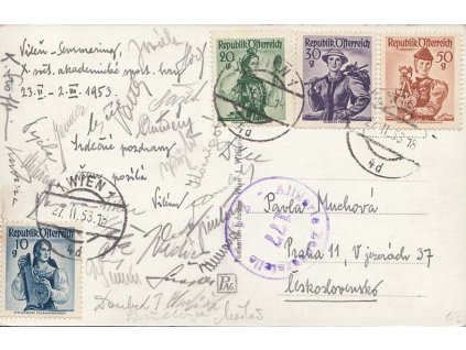 1953, DR Wien, pohlednice zasl. z X.světových akademických her