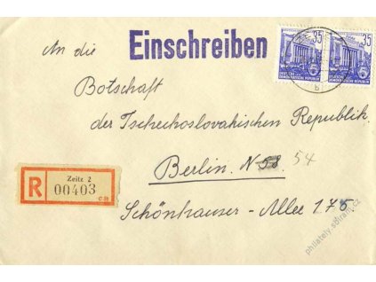 1956, Čs. konzulát v Berlíně, R-dopis, DR Zeitz