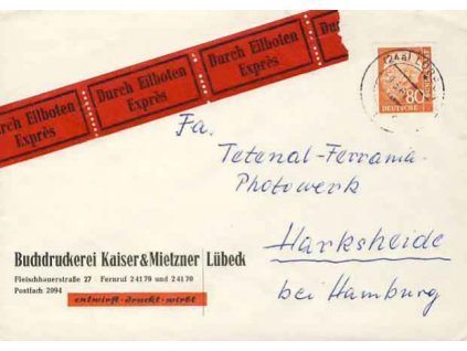 1961, Ex-dopis vyfr. zn. 80Pf Heus, DR Lübeck, hledaná jednonásobná frankatura