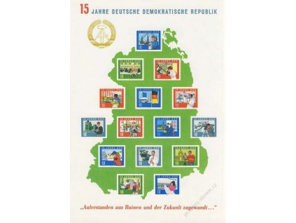 1964, aršík 15.let DDR, MiNr.Bl.19, (*)