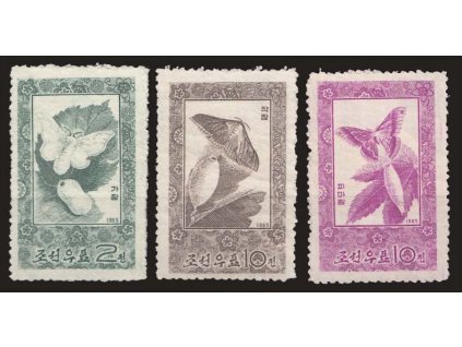 Korea-Nord, 1965, 2-10Ch série Motýli, MiNr.639-41, ** , vlomy