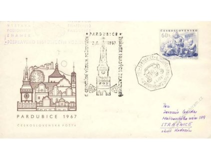 1967, Pardubice, Výstava známek, přepraveno historickým vozidlem