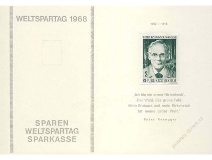 1968, MiNr.1267 Rosegger, pamětní otisk, 2list, bílý papír